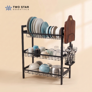 3-Tier Countertop Dish Drying Rack – Kitchen Storage Organizer with Cutlery Holder & Cutting Board Slot by Two Star Essentials