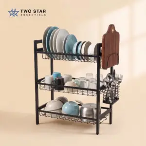 3-Tier Countertop Dish Drying Rack – Kitchen Storage Organizer with Cutlery Holder & Cutting Board Slot by Two Star Essentials