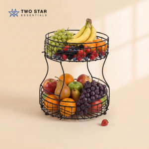 2-Tier Round Fruit Basket Stand – Countertop Wire Storage for Kitchen by Two Star Essentials