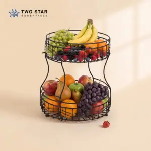 2-Tier Round Fruit Basket Stand – Countertop Wire Storage for Kitchen by Two Star Essentials