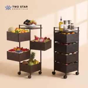 Premium Square Rolling Storage Trolley – 3 Tier / 4 Tier / 5 Tier Kitchen Fruit & Vegetable Organizer Cart by Two Star Essentials